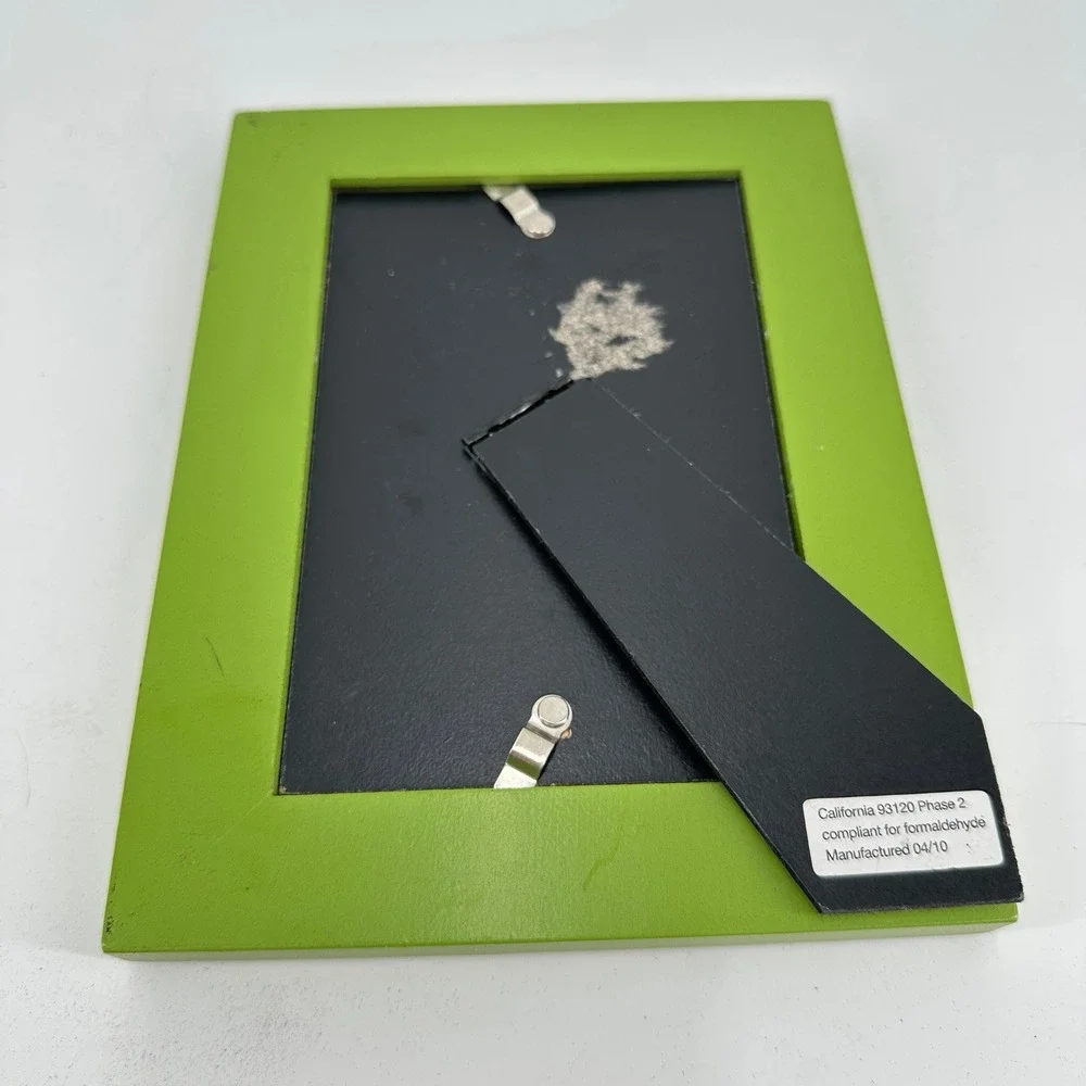 Lime Green and Yellow Striped Glossy Wood 4x6 Tabletop Picture Frame